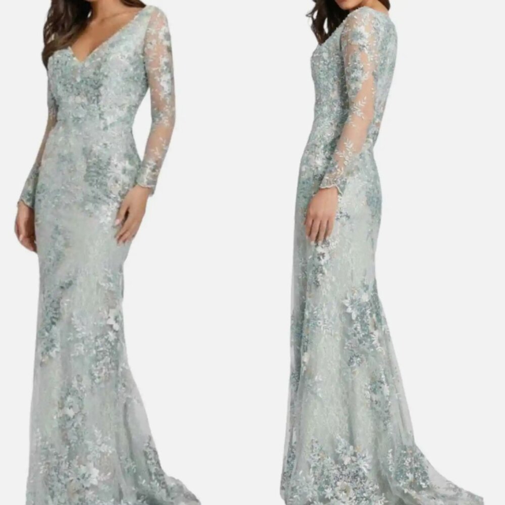 MAC DUGGAL 67539 EMBELLISHED V-NECK ILLSUONS SEAMIST GOWN sz 16